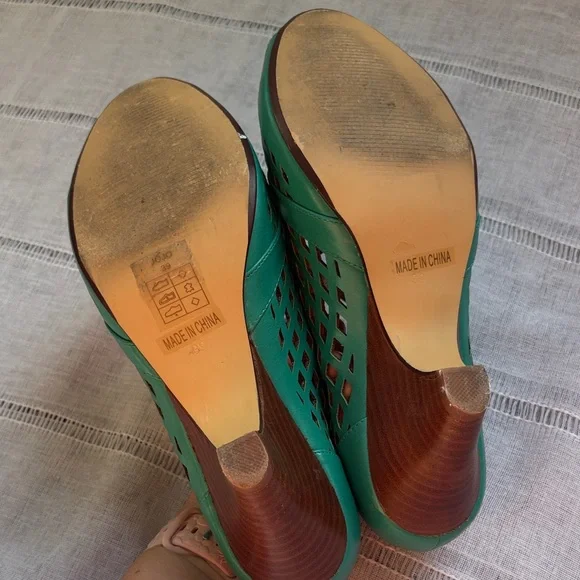 Chelsea Crew “Jo Jo” Teal Peep Toe Heels, Vintage Inspired. - Picture 8 of 12
